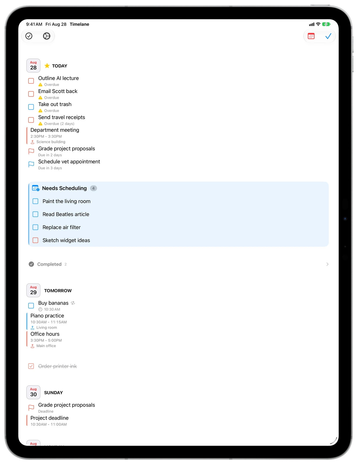 Deadline countdowns in Timelane on iPad