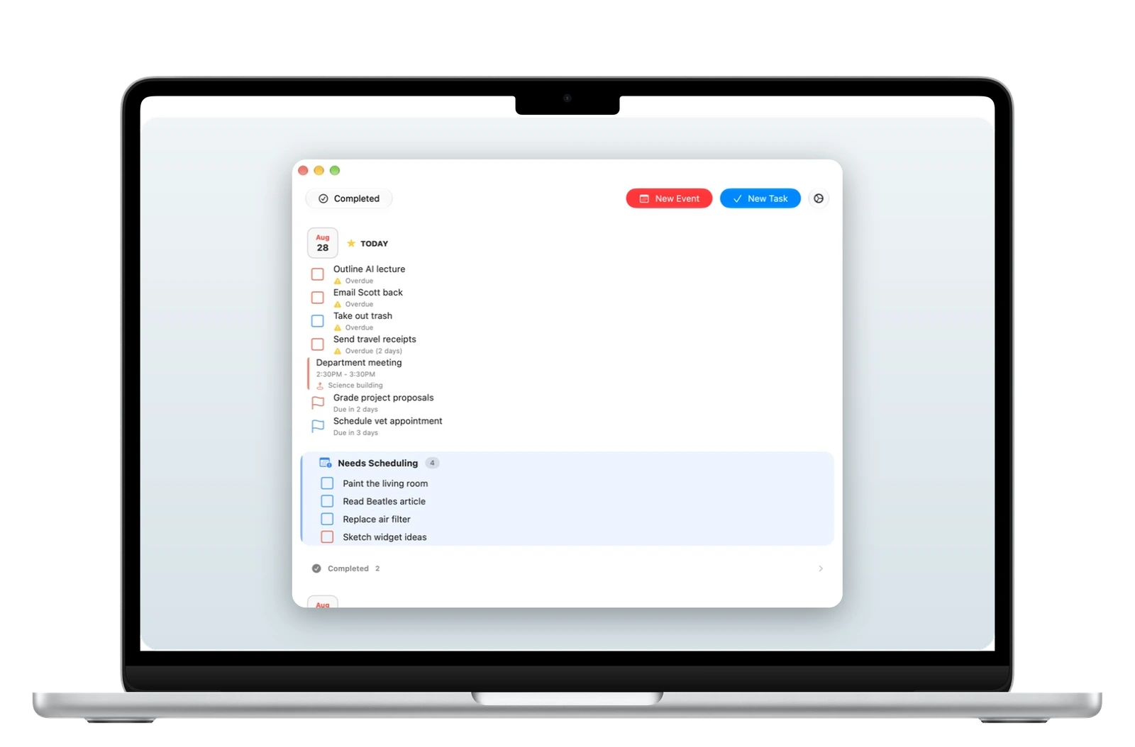 Deadline countdowns in Timelane on a MacBook Air