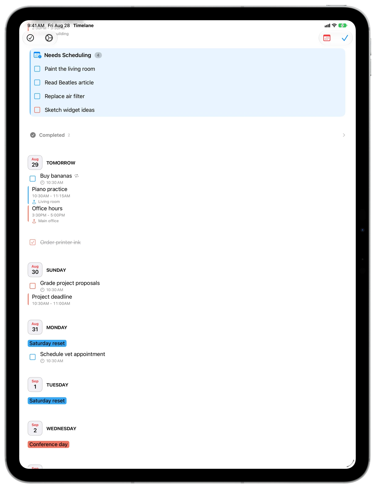 Needs Scheduling in Timelane on iPad