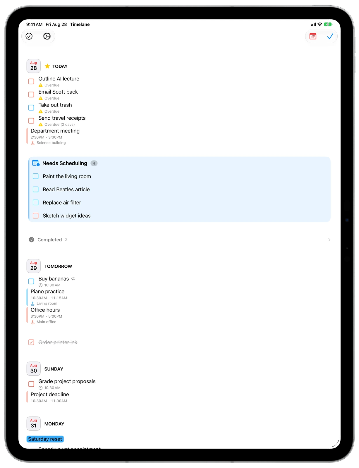 Timelane overview on iPad