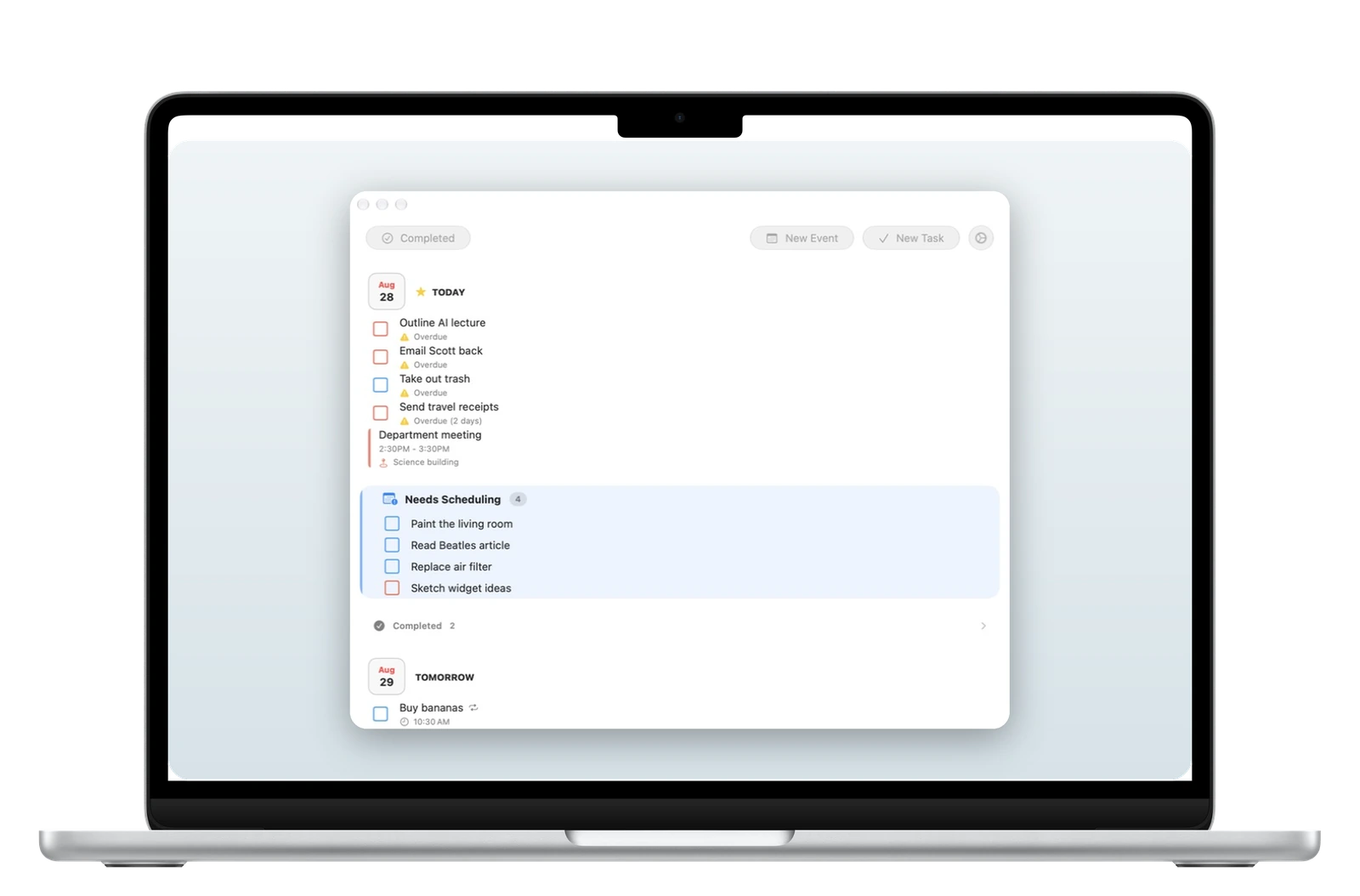 Timelane overview on a MacBook Air