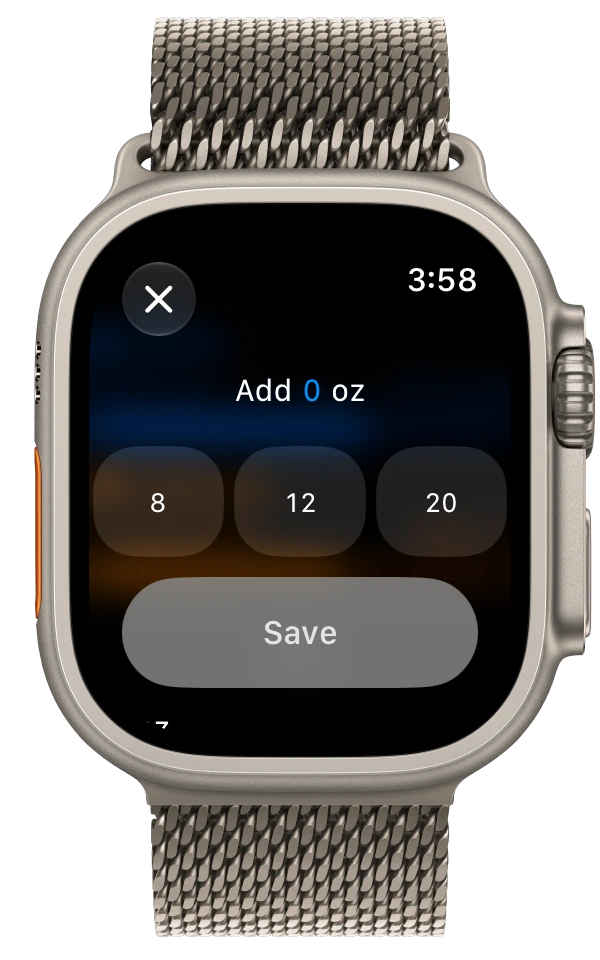 Adding water in WaterCal on Apple Watch