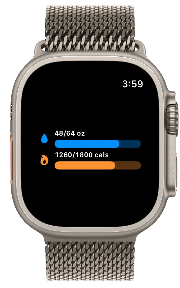 Detailed combined WaterCal progress complication on Apple Watch