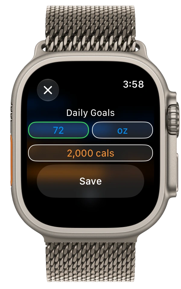 WaterCal settings on Apple Watch